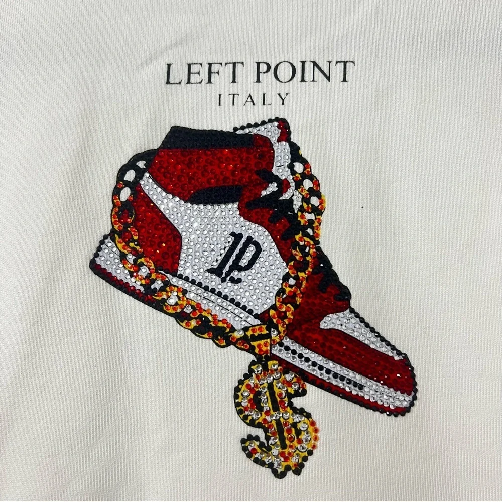 Left Point Sweatshirt Money Sneakers Graffiti Rhinestones Y2K 90s Streetwear 3XL